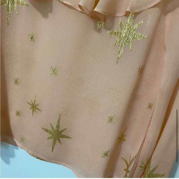 For Love & Lemons Gilded Star Ruffled Sheer Silk Blouse Rose Gold/Pink sz Xsmall - Picture 8 of 14